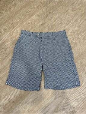 Peter Millar | Men's Navy and White Gingham Cotton Shorts